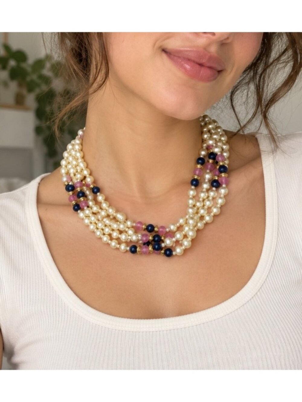 Vintage 80s Gay Boyer Multi Strand Faux Pearl Necklace